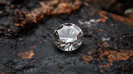 Sparkling diamond on dark, rustic surface.