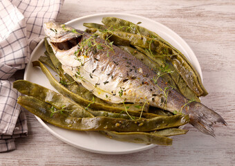 sea bass with green beans