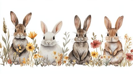 Fototapeta premium Bunnies in Flower Field