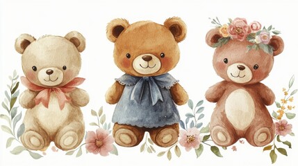 Adorable Teddy Bear Trio Illustration
