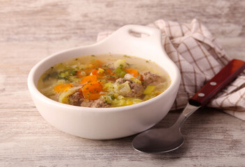Meatballs and veggie soup