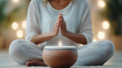 Meditation session with soothing candlelight in a serene indoor setting