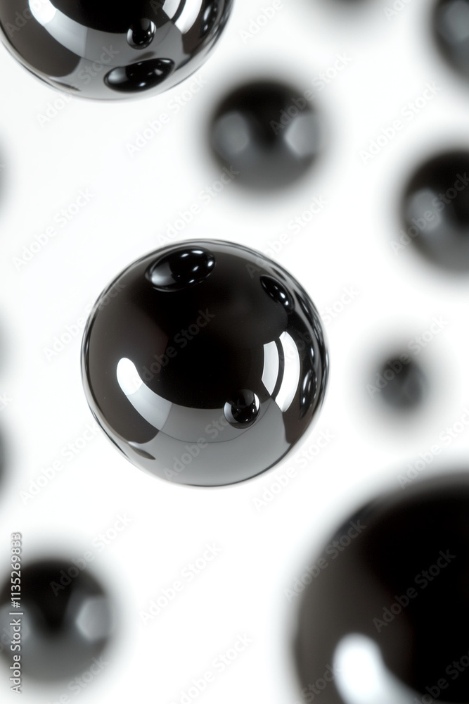 Poster Black bubbles floating in a light background create a striking contrast in a minimalist artistic composition
