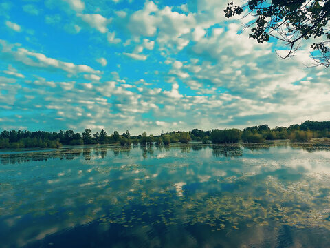 seascape with a wide horizon and Clouds on water 2