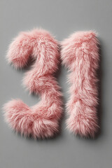 Fototapeta premium Furry decorative numbers displayed on a neutral background showcasing a soft pink texture and creative design for events