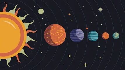 Colorful Solar System with Sun and Planets in a Starry Background for Educational Use