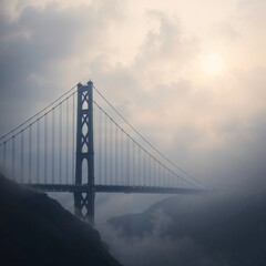 Obraz premium Bridging the Gorge: A Majestic Suspension Bridge Over a Serpentine River