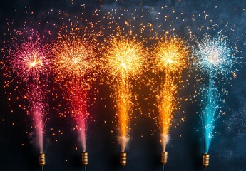 Fototapeta premium Vibrant Group of Fireworks in Various Colors 