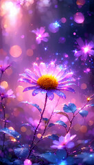 Large purple aster. Fantastic space glow of flowers. Floral background. Screen saver