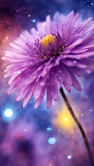 Large purple aster. Fantastic Space Glow. Flower Background. Screensaver