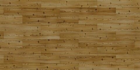 Abstract background with wooden floor with a natural finish. The floorboards are arranged in a staggered pattern. The wood has a warm, honey-brown color with various knots and natural imperfections