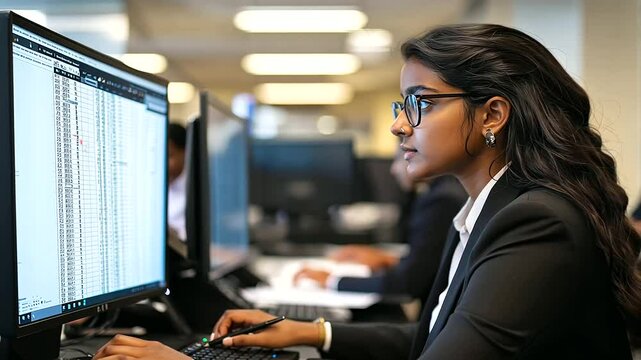 Accountant Working with Spreadsheets in Collaborative Office Setting