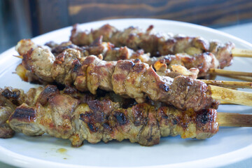 Sizzling Grilled Meat Skewers on a Plate