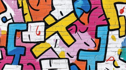 Vibrant Graffiti Wall Art - Colorful abstract shapes, urban texture, expressive style, bold design, creative energy.