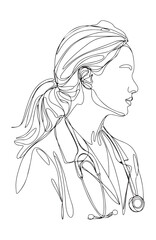 Female doctor silhouette drawn in single line art