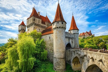 Majestic Medieval Castle with Red Roofs