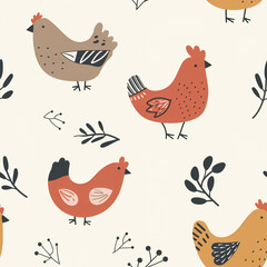 Seamless pattern with chickens. Can be used on various surfaces.