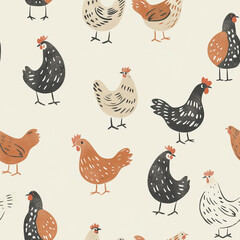 Seamless pattern with chickens. Can be used on various surfaces.