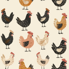 Seamless pattern with chickens. Can be used on various surfaces.