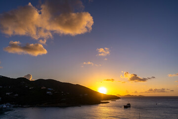 Road Town, British Virgin Islands - January 28 2024: Sunrise from the ship