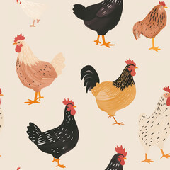 Seamless pattern with chickens. Can be used on various surfaces.