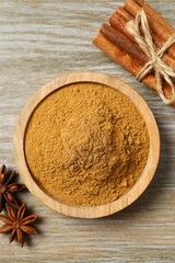 Aromatic cinnamon and anise stars on a wooden background
