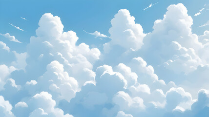 A serene sky with fluffy white clouds and soft blue tones, evoking peace and lightness.