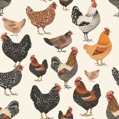 Seamless pattern with chickens. Can be used on various surfaces.