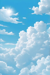 Naklejka premium A serene sky with fluffy white clouds and soft blue tones, evoking peace and lightness.