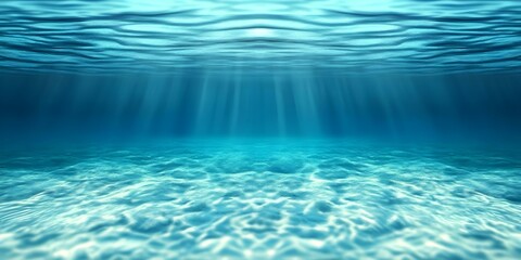 A tranquil underwater scene with shimmering light rays penetrating through clear blue water. Concept Underwater Serenity, Shimmering Light Rays, Clear Blue Water, Tranquil Marine Life