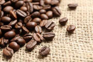 Coffee beans on burlap