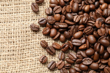 Coffee beans on burlap