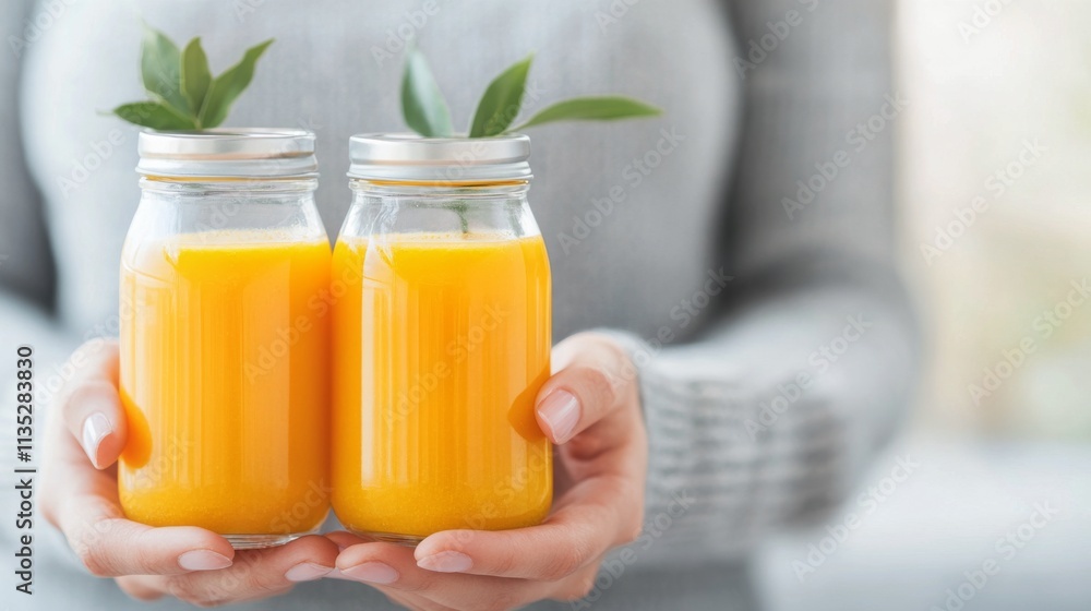 Poster enjoying a refreshing citrus drink in a bright and cheerful setting