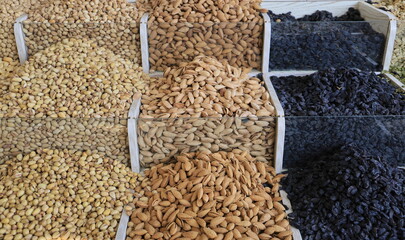 Dried fruits and nuts on local food market