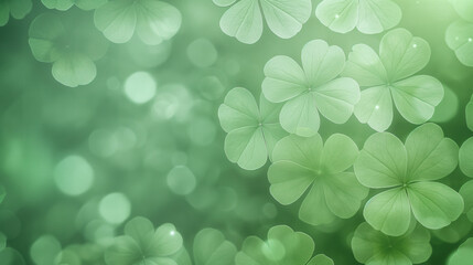 Green shamrocks blend with soft bokeh, evoking the festive spirit of St. Patrick's Day in an enchanting way