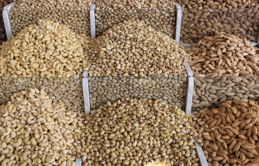 Dried fruits and nuts on local food market