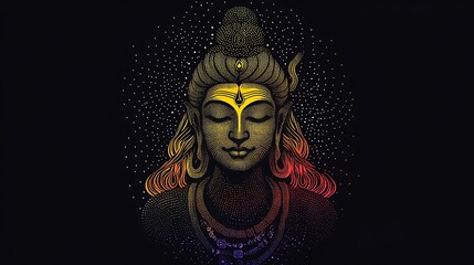 Shiva represented using dotted image on black canvas image