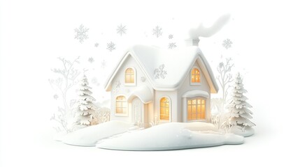 Fototapeta premium Cozy Winter Cottage: A 3D Rendered Christmas Scene