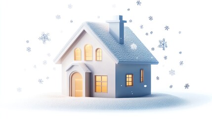 Cozy Winter House: A 3D Render of a Snow-Covered Home