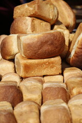 Baked loaves of bread on a local market