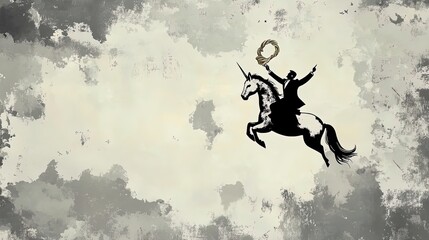 Heroic Elegance: Professional Man on a Majestic White Unicorn with Golden Horn - Stunning Fantasy Artwork Perfect for Sports Interior Posters