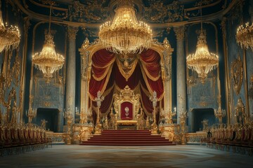 Obraz premium Ornate throne room; gold, red, and dark accents.