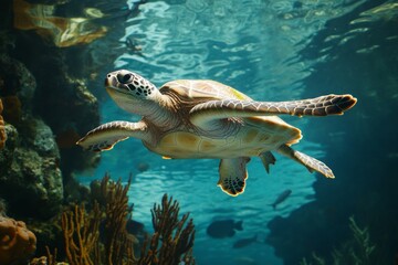 Obraz premium Majestic Sea Turtle in its Underwater Realm