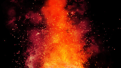 Bright fiery sparks and voluminous smoke rise to the sky creating a warm effect and immersing you in its atmosphere.

