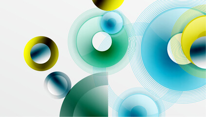Abstract composition of overlapping circles with smooth gradients and transparency effects. Clean and modern design emphasizing depth, symmetry, and a minimal aesthetic