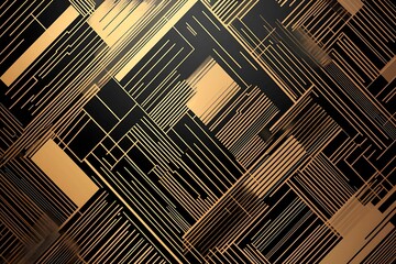 Abstract dark geometric background featuring glowing golden lines and sparkles, creating a modern, futuristic, and elegant design.