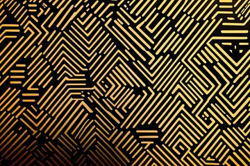 Fototapeta premium Abstract dark geometric background featuring glowing golden lines and sparkles, creating a modern, futuristic, and elegant design.