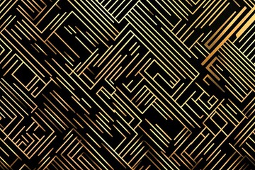 Abstract dark geometric background featuring glowing golden lines and sparkles, creating a modern, futuristic, and elegant design.