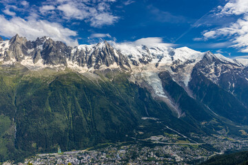 Mont Blanc, Monte Bianco mountain summit in the Alps. The highest mountain in Europe. Snow and...