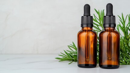 Amber Essential Oil Bottles with Rosemary Sprigs